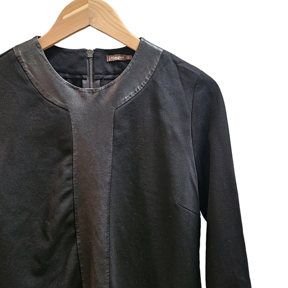 J. Mclaughlin Lambskin Leather Black Farrow Top Size Large Stretch Nylon - Picture 3 of 8